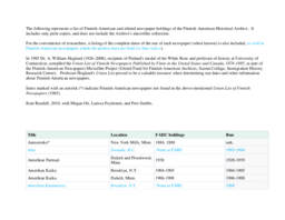Finnish American Heritage Center Physical Newspaper Index