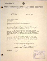 Letters to John J. Vitton (Copper Range Company) from Allis-Chalmers Manufacturing Company