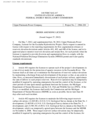 Escanaba Hydroelectric Project Order Amending License, 2012-08-27