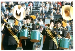 Closeup of Marching Band Members Playing in Game (Part of the NMU Historic Photographs Collection)