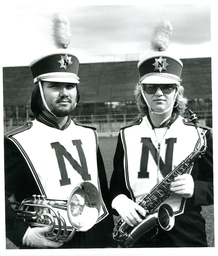 Two Marching Band Members Posing with Instruments (Part of the NMU Historic Photographs Collection)