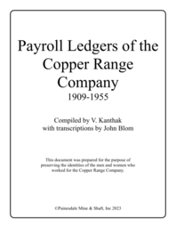 Payroll Ledgers of the Copper Range Company Index, 1909-1955