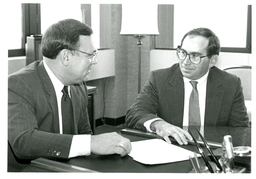 Richard J. Celello and Unknown Man Talking (Part of the NMU Historic Photographs Collection)