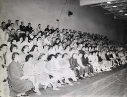 Student Convocation--Effects of Budget May 1961: View of Bleachers Full of Students