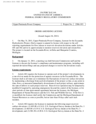 Escanaba Hydroelectric Project Order Amending License, 2011-08-16