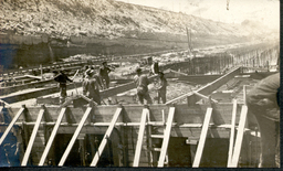 Workmen on forms during lock construction