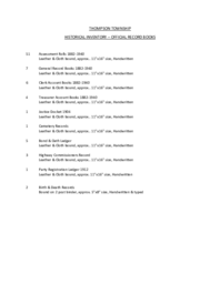 Thompson Township Historical Inventory of Official Record Books