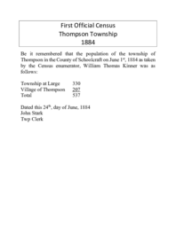 First Official Census of Thompson Township, 1884