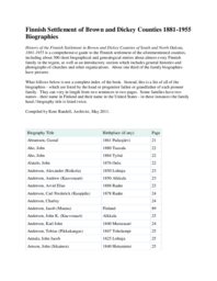 Finnish Settlement of Brown and Dickey Counties Name Index