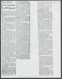 Navy Gives Four Citations to [David] McClintock newspaper article, undated