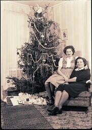 (156-024) Members of Wagar Family Posing in front of Christmas Tree