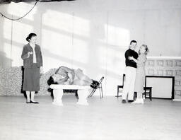 Masquers--"Thieves Carnival" 1958: Four Actors on Stage, One Laying Down