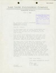 Letter to William H. Schacht (Copper Range Company) from C.A. Charter (Lake Shore Engineering Company), 1941-06-03