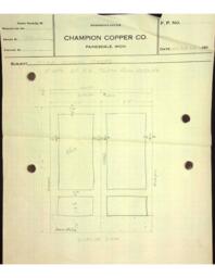 Various hand-drawn diagrams of doors, sewer pieces and concrete walk for Copper Range area schools