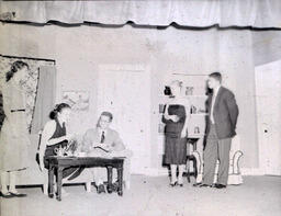 Masquers--"White Sheep of the Family" 1957: Five Actors on Stage Wearing Nice Clothes